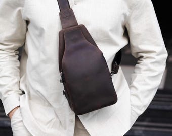 Leather Sling Bag Men: Handmade Crossbody Travel Fanny Pack