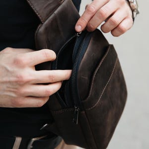 Brown Genuine Leather Sling Chest Bag Men, Crossbody Purse, Shoulder Flap Bag, City Shoulder Bag, Men Fanny Pack, Gifts for Him