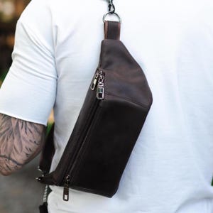 Leather Sling Bag for Men, Cross Body Chest Pack, Shoulder Style, Black or Brown Fanny Banana Crossbody
