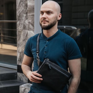 Sac bandoulière en cuir pour homme, sac poitrine mince, sac bandoulière en cuir compact, petite pochette EDC, sacoche portefeuille, cadeau pour petit ami, sac à main bandoulière