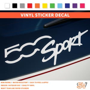 2x Fiat 500 Sport Vinyl Decal - Waterproof Car Sticker for Windows, Bumpers, Laptops, Durable UV Resistant