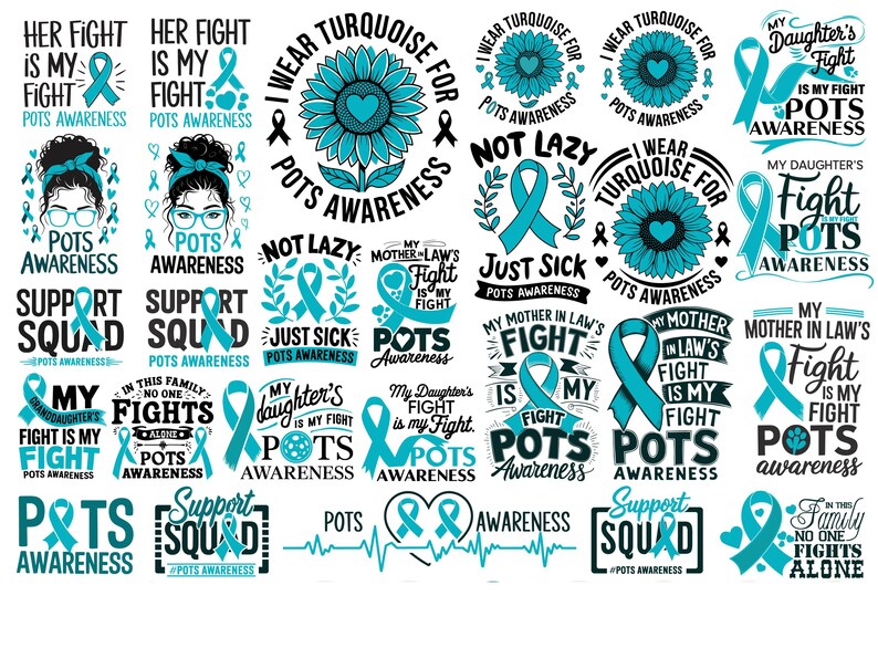 POTS Awareness Svg Png Bundle, Turquoise Ribbon Svg, in October We Wear ...