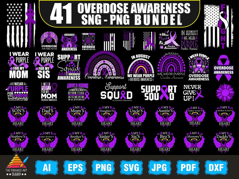 Overdose Ribbions Overdose Awareness Svg Png Bundle, Overdose Purple Ribbon, Drug ...