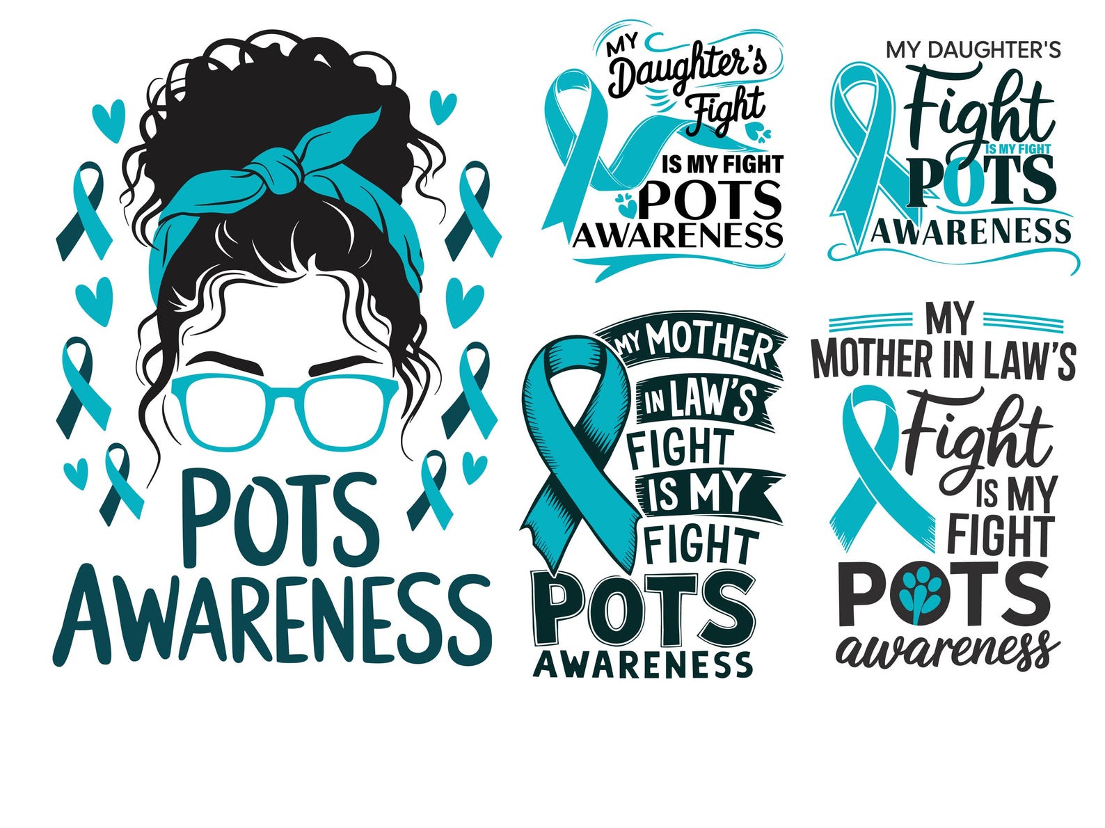 POTS Awareness Svg Png Bundle, Turquoise Ribbon Svg, in October We Wear ...