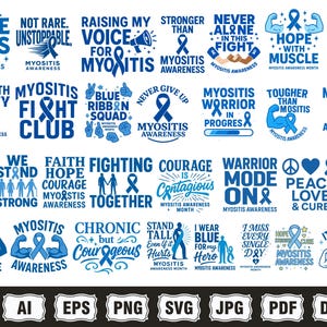 Myositis Awareness Svg, Myositis Awareness Png Bundle, Blue Ribbon, Myositis Awareness Shirt, Support Myositis Walk svg png