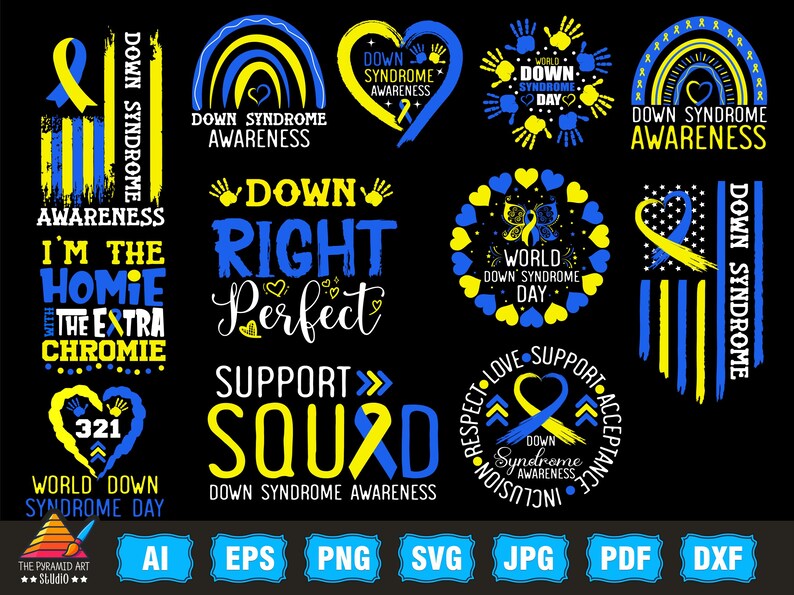 Down Syndrome SVG PNG Bundle, T21 Yellow Blue Ribbon Svg, Awareness ...