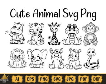 Lion Tiger Hippo Giraffe Zebra Monkey Zoo Savanna Kids Baby, Safari animals outline SVG, Cute african jungle, animal cut file Cricu svg