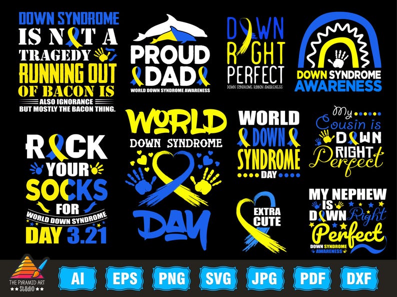 Down Syndrome SVG PNG Bundle, T21 Yellow Blue Ribbon Svg, Awareness ...