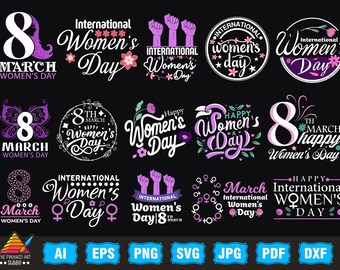 国際女性デー svg png バンドル、女性の日 2025 svg、3 月 8 日女性の日のギフト、3 月 8 日女性の日の引用デザイン、強い女性 svg