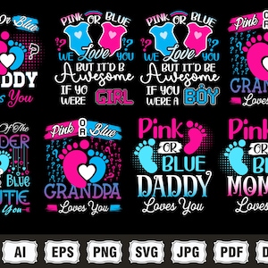 Pink or blue We love you svg, Pink or Blue Mommy Daddy Love You SVG, Gender Reveal svg, Gender Reveal Shirt svg, Baby Footprint,Files Cricut