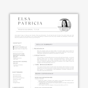 Basic and Simple Resume with Photo, ATS Friendly Resume Word, Pages, Clean ATS Cover Letter, Professional ATS Resume Template Google Docs