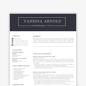 Teacher Resume Template, Teaching Resume Template, CV Teacher Professional, Teaching CV, ATS, Elementary Middle High School Resume Educator