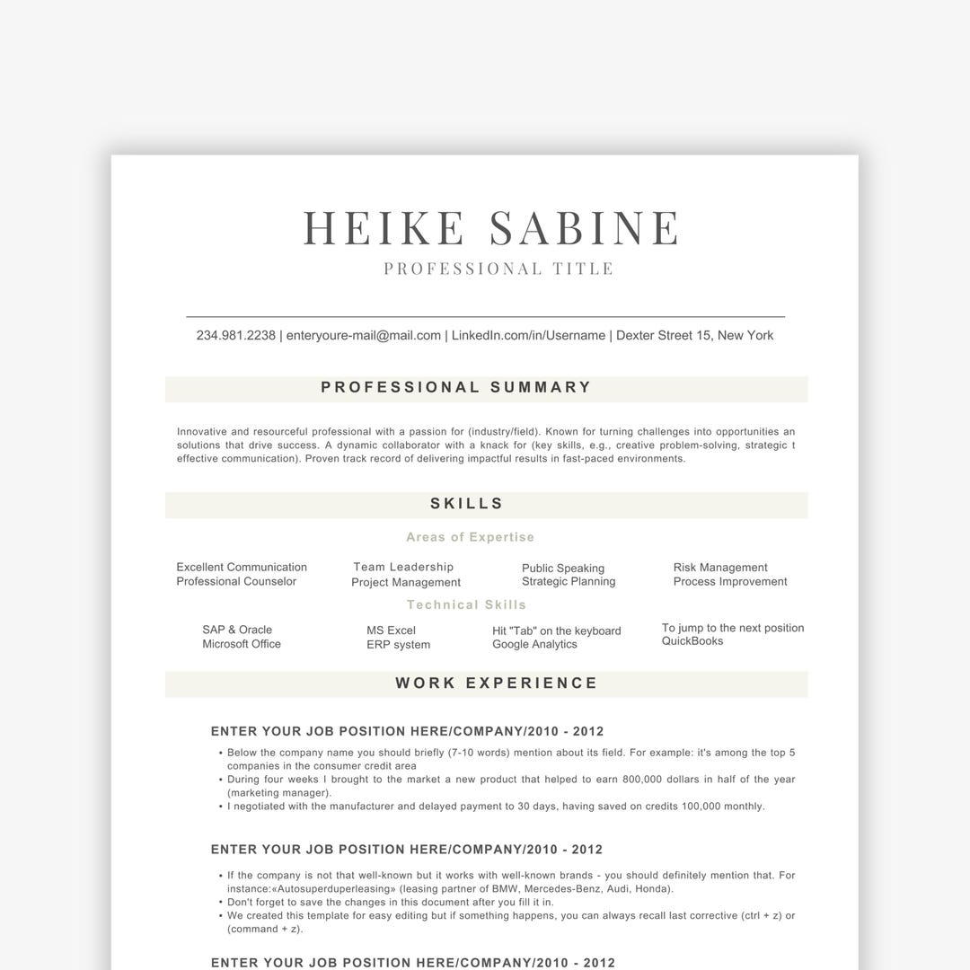 Interior Design Resume Template: Modern, Ats-friendly CV (PDF Download ...