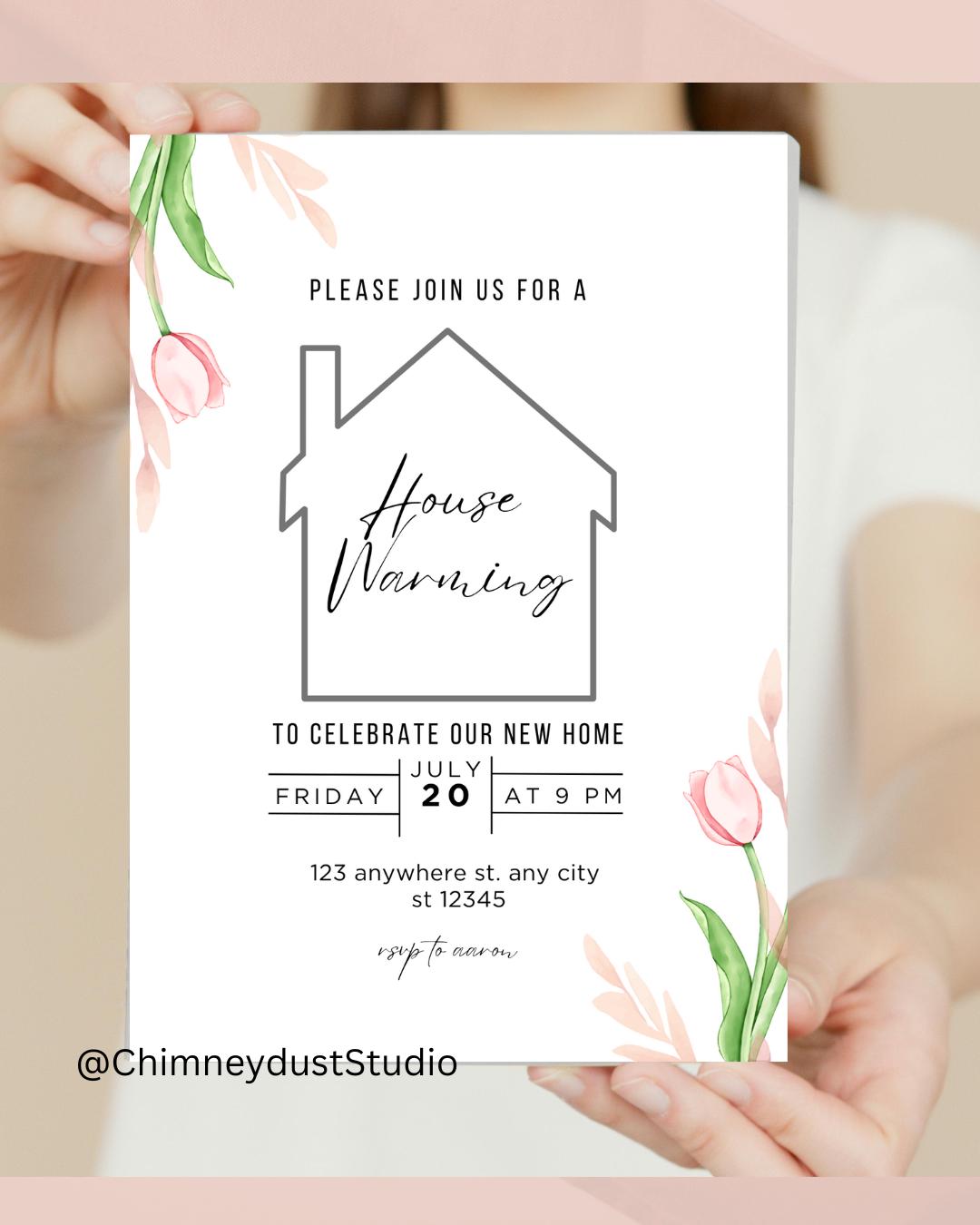 Modern minimalist house warming invitation template with home sweet home theme Fully customizable for Canva Printable or text message option
