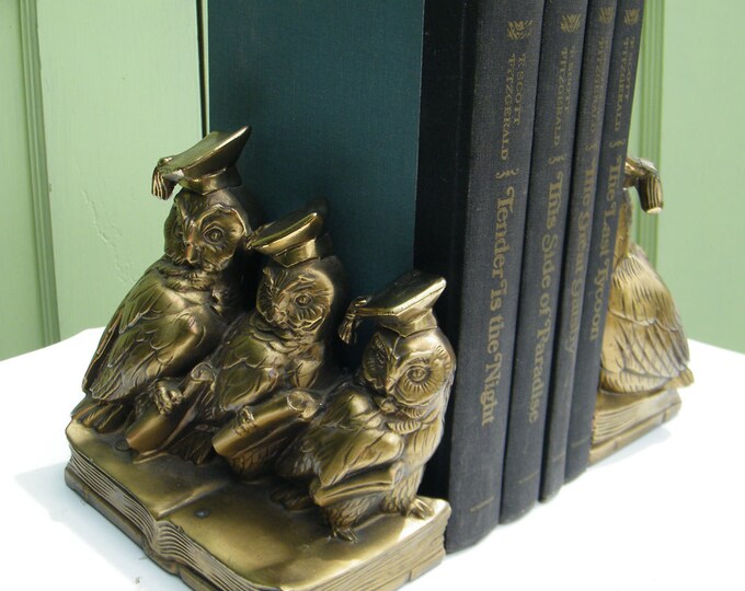 Vintage Owl Bookends Pair in Brass Etsy