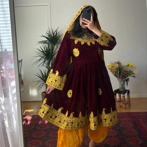 Traditional Afghan Handmade Dress – Kuchi Embroidery & Mirror Work Ensemble