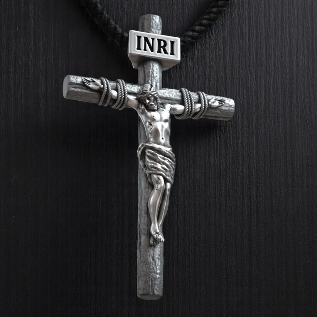 Silver INRI Crucifix Pendant Necklace With Chain – Handmade Jesus ...
