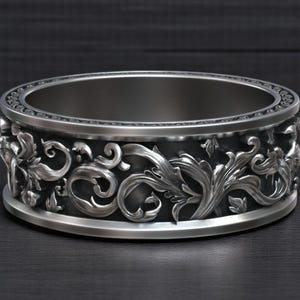 Acanthus Flower Ring for Men in Sterling Silver for Baroque