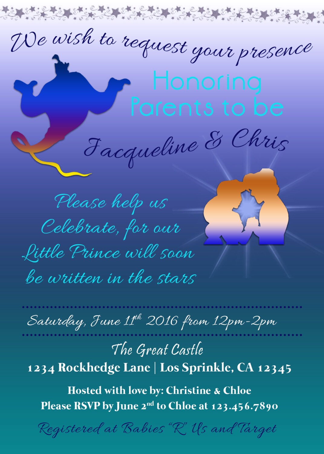 Aladdin Inspired Baby Boy Shower Invitation Printable Baby Etsy