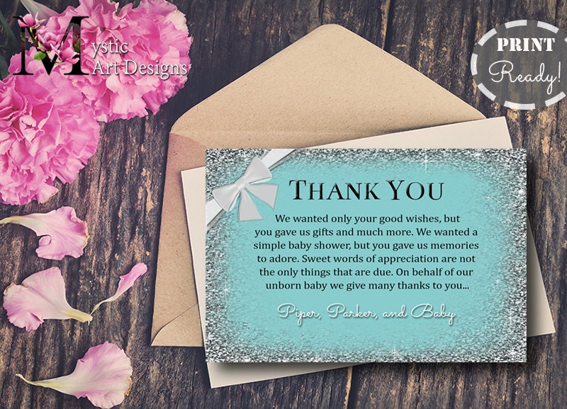 Teal and White Bow Baby Shower Thank You Cards Baby Shower Etsy