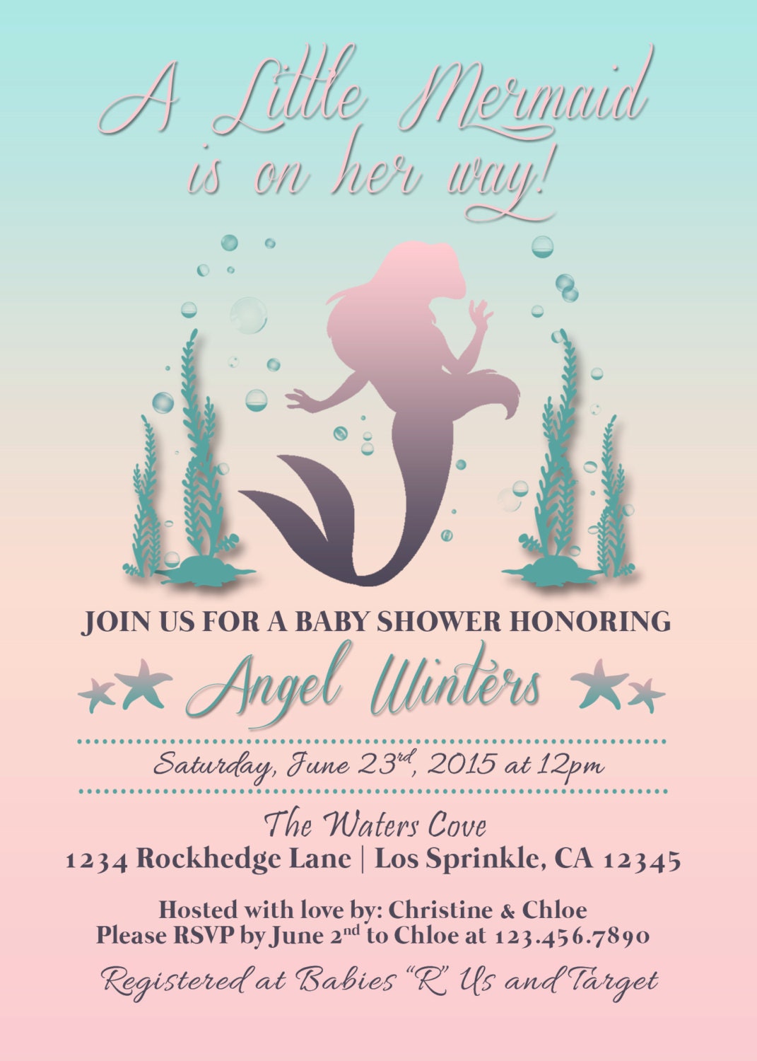 Little Mermaid Inspired Baby Shower Invitation Under the Sea | Etsy