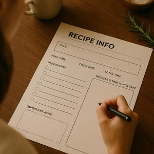 Printable Recipe Template Editable Recipe Card Digital Cookbook Page Kitchen Recipe Planner A4 Letter Size Instant Download PDF