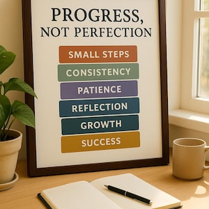 Progresso, non perfezione - Poster motivazionale / Arte murale positiva per l'aula / Decorazioni ispirazionali / Decorazioni per la cameretta dei bambini / Arte murale stampabile