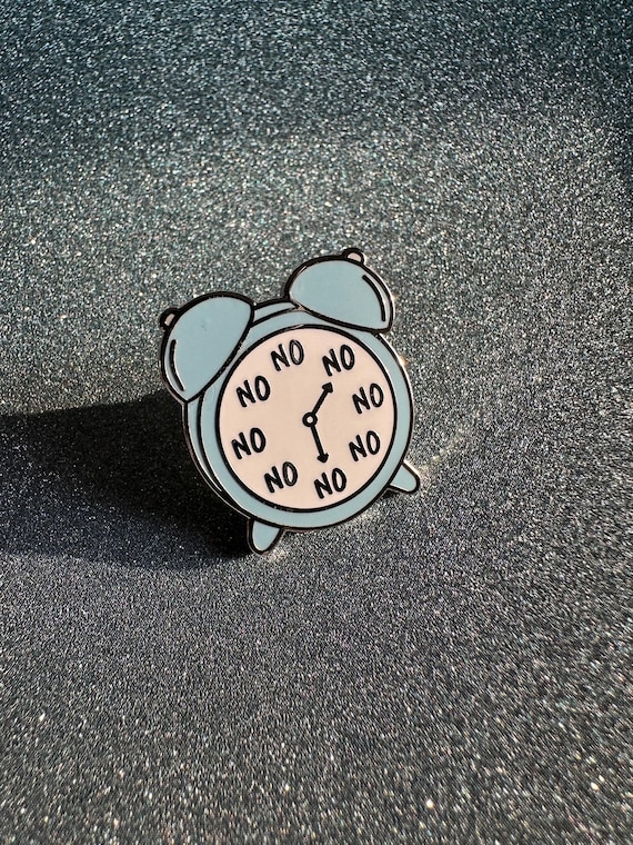 Enamel Pin No O’Clock, Cute Alarm Clock Design, Pastel Blue, Sarcastic Gift Idea, Hard Enamel, Enamel Badge for Bags