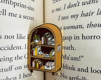 Enamel Pin for Book Lovers, Cozy Bookshelf Pin, Tiny Library Keepsake, Reader Gift, Bookworm Accessory