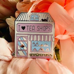 Tea Lover Gift Enamel Pin, I love Tea Shops Pin, Pastel Accessories, Tea Themed Pin, Fun Gift for Tea Fans