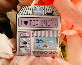Tea Lover Gift Enamel Pin, I love Tea Shops Pin, Pastel Accessories, Tea Themed Pin, Fun Gift for Tea Fans