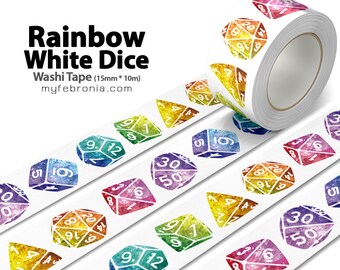 White Rainbow Polyhedral Dice Washi Tape