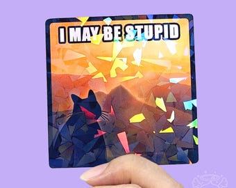 Cat I May Be Stupid Aufkleber 6,5 cm Holographisch Vinyl Wasserfest