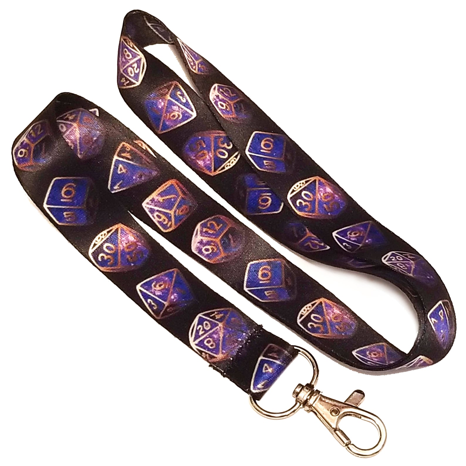 Dungeons & Dragons Dice Lanyard - Elastic D&D Collage Design With Steel Clip