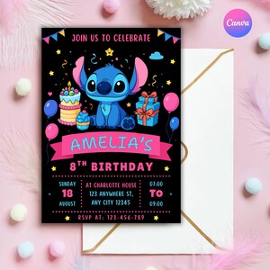 Stitch Birthday Invitation, Editable Stitch Invite, Stitch Birthday Party, Design for Kids Party, Canva Instant Download