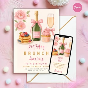 Brunch Invite, Birthday Brunch Invitation, Birthday Brunch Invite, Editable Birthday Brunch Evite, Instant Download Invite