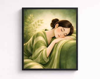 Emerald Green Abstract People Large Wall Art, Contemporary Artwork, Minimalist Print, Living Room, Stripe Woman Printable, Digital Download