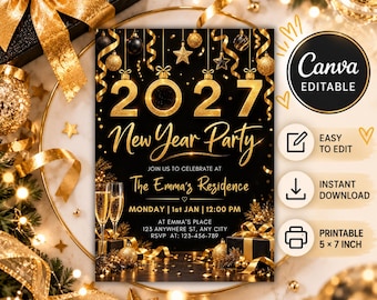 New Year’s Eve Party Invitation 2027, New Year Party Evite 2027, Luxury 2027 Celebration Invite, Editable Digital Template