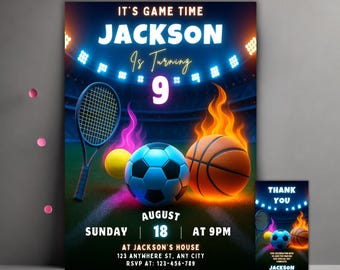 Editable Sports Birthday Invitation | All Star Sports Party Invite | Instant Download + Free Thank You