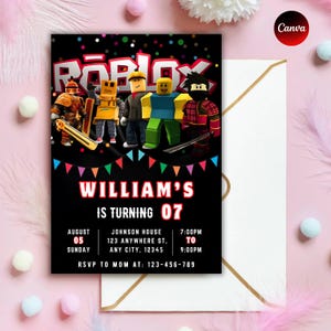Roblox Invitation, Roblox Invite, Game Party, Roblox Boys Birthday Invitation Template, Game Birthday, Kids Roblox, Editable Template