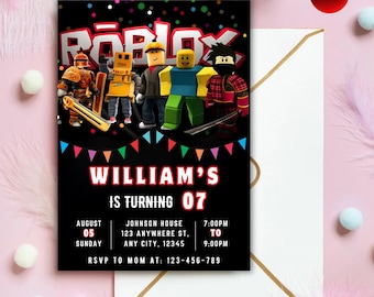 Roblox Birthday Invitation, Game Party, Editable Template