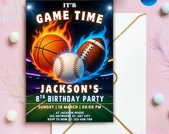Editable Sports Birthday Invitation, Sports Party Invitation, Sport Theme Invite, All Star Sports Invitation, Instant Download