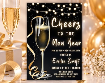 Cheers to the New Year Invitation, New Year Party Invitation 2027, Champagne NYE Celebration, Luxury 2027 Party Invite, Editable Template