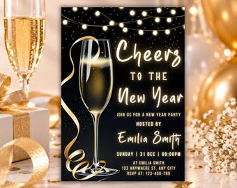 Cheers to the New Year Invitation, New Year Party Invitation 2027, Champagne NYE Celebration, Luxury 2027 Party Invite, Editable Template