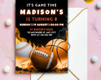 Editable All Star Sports Birthday Invitation (Digital Download)