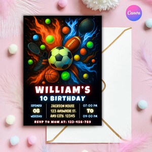 Bearbeitbare Sport-Geburtstagseinladung, Sport-Party-Einladung, Sport-Thema einladen, All-Star-Sporteinladung, sofortiger Download