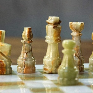 Handcrafted Onyx Marble Chess Set: Natural Stone Board Game