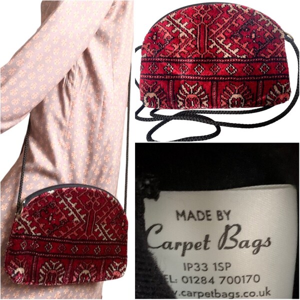 Vintage originele TAPIJT TASSEN Suffolk Tapestry pluche tas cross body riem boho tapijt patroon Brits design handtas