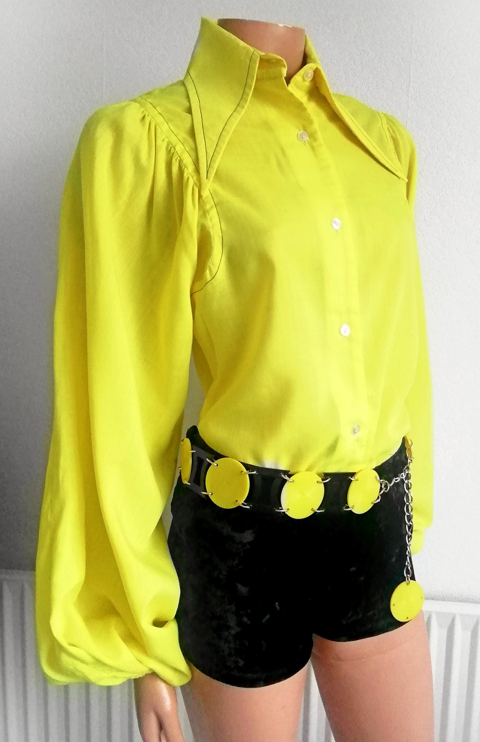 Vintage genuine 1970s yellow blouse large dagger collar huge Etsy