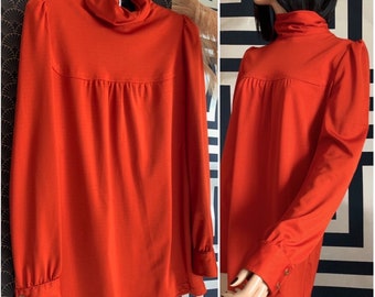 Vintage original 1970s tunic top blouse in burnt orange rust 70s boho hippie long sleeves